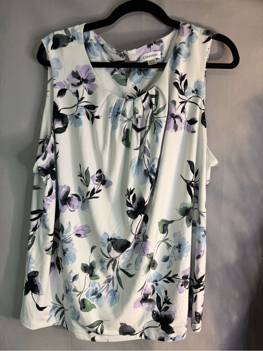 Calvin Klein White Floral Sleeveless Camisole with Lavender and Blue Accents